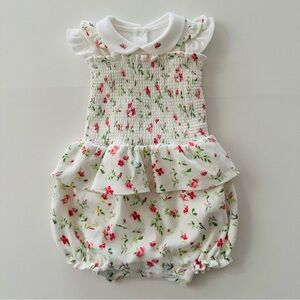 Janie and Jack Baby Girl 3-6 Months Floral Smocked Romper Bodysuit Set Spring